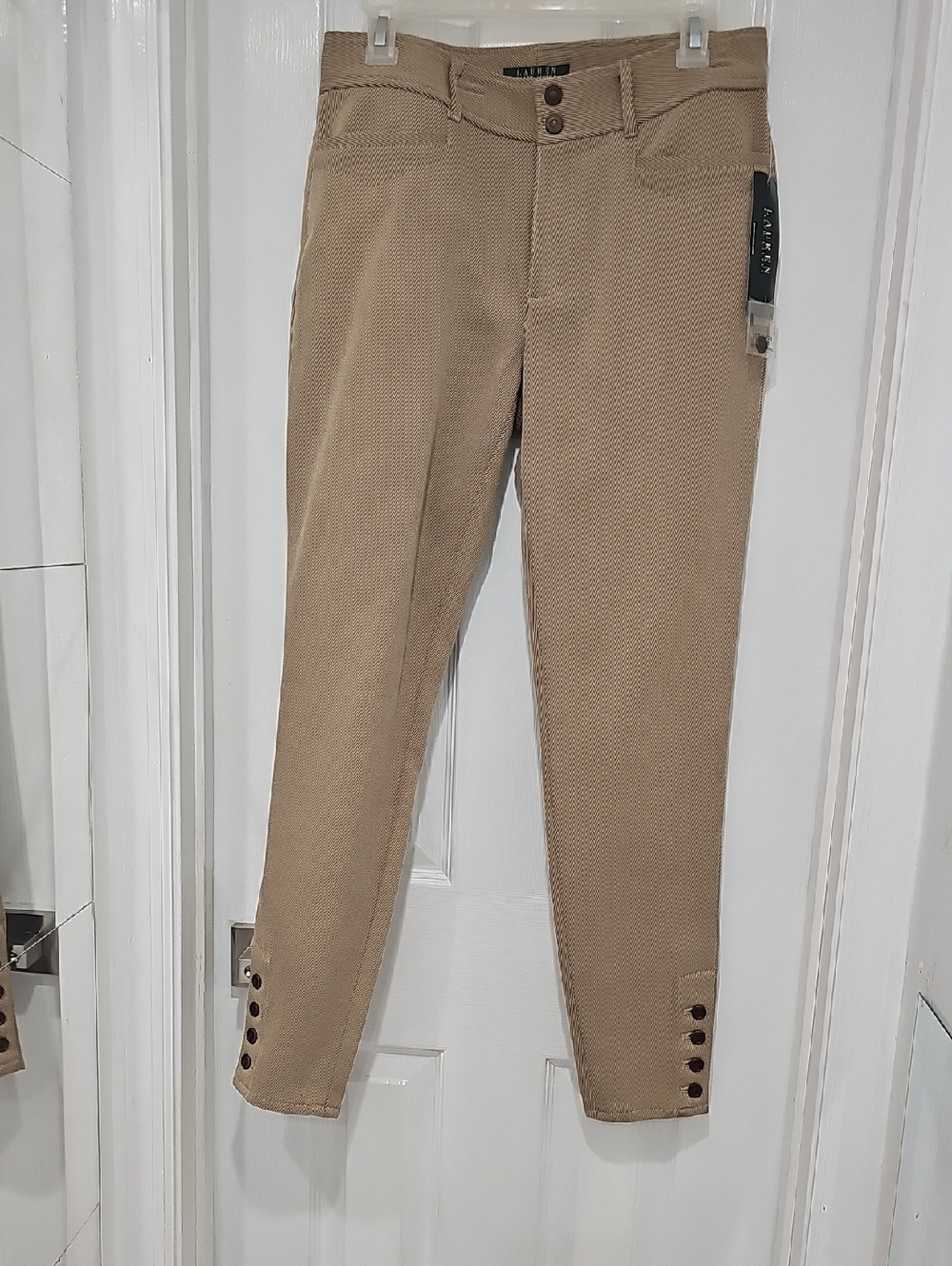 Ralph Lauren Tan Textured Cropped Button-Hem Trousers